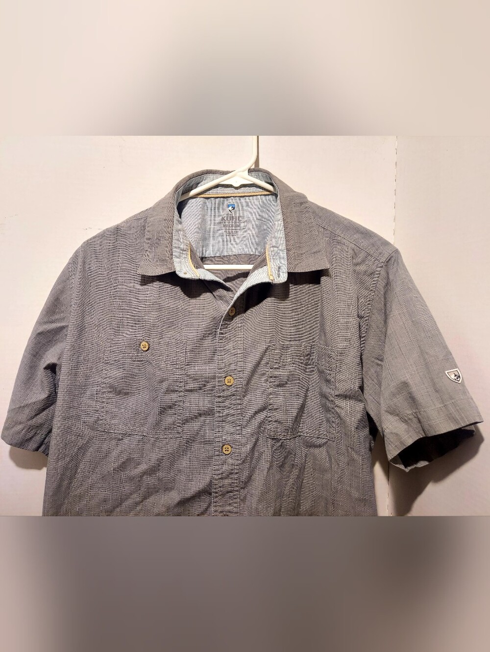 Kuhl Mens Gray Slub Short Sleeve Button Up Front‎ Hiking Shirt Mens Size Medium